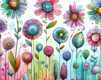 Wild Wildflowers 10 High Res Watercolor JPGs  Junk Journaling, Card Making, Digital Art, Whimsical, Fantasy, Digital Art