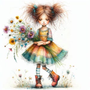 Dolci fiori di campo Clip Art 10 JPG ad acquerello ad alta risoluzione per il download digitale di Junk Journaling, Scrapbooking, Card Making, Kit Fantasy Whimsical