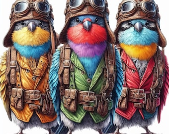 High Flying Birds: Clip Art, 10 High Res Watercolor JPGs, Junk Journaling, Scrapbooking, Card Making, Digital Art, Fantasy, Whimsical