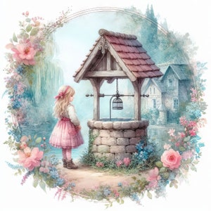 Wishing Well Clip Art 10 High Res Watercolor Jpgs for Junk Journaling