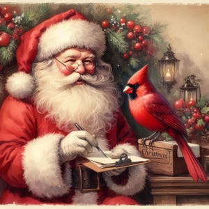 Vintage Santa With Cardinal: Clipart, 10 High Res Watercolor Jpgs, Junk ...