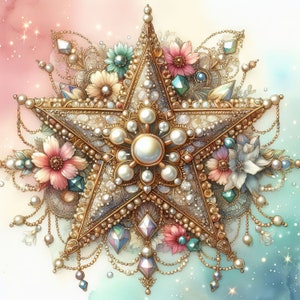 Jeweled Gold Star Clip Art Kit 10 high-res aquarel jpg's voor ongewenste journaling, scrapbooking, papierkunst, digitale download