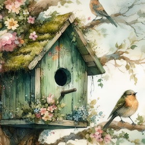 Cabane verte 10 fichiers JPG aquarelle haute résolution pour journalisation indésirable, scrapbooking, créations en papier, téléchargement numérique, clipart, fantastique, fantaisiste