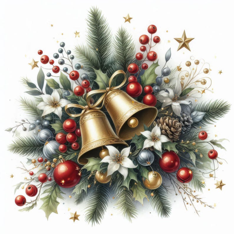 Christmas Cluster Art 10 High Res Watercolor Jpgs Junk Journaling