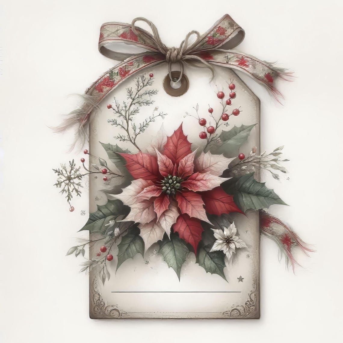 Rustic Poinsettia Christmas Tags: 10 High Res Watercolor Jpgs, Junk ...
