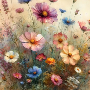 Bundle de clipart fleurs des prés 10 fichiers JPG aquarelle haute résolution pour la journalisation indésirable, scrapbooking, travaux manuels, téléchargement numérique, fantastique, fantaisiste