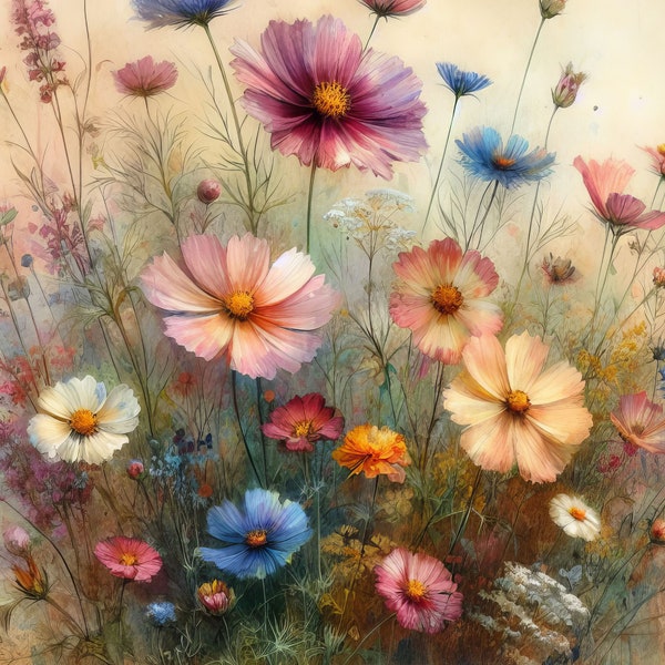 Meadow Flowers Clip Art Bundle 10 High Res Watercolor JPGs for Junk Journaling, Scrapbook, Crafts, Digital Download