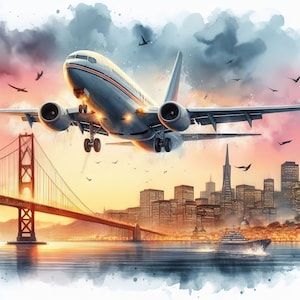 Leaving on a Jet Plane: Clip Art, 10 High Res Watercolor JPGs, Junk Journaling, Scrapbooking, Card Making, Digital Art, Travel