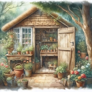 Rustic Garden Shed Clip Art 10 High Res Watercolor Jpgs for Junk