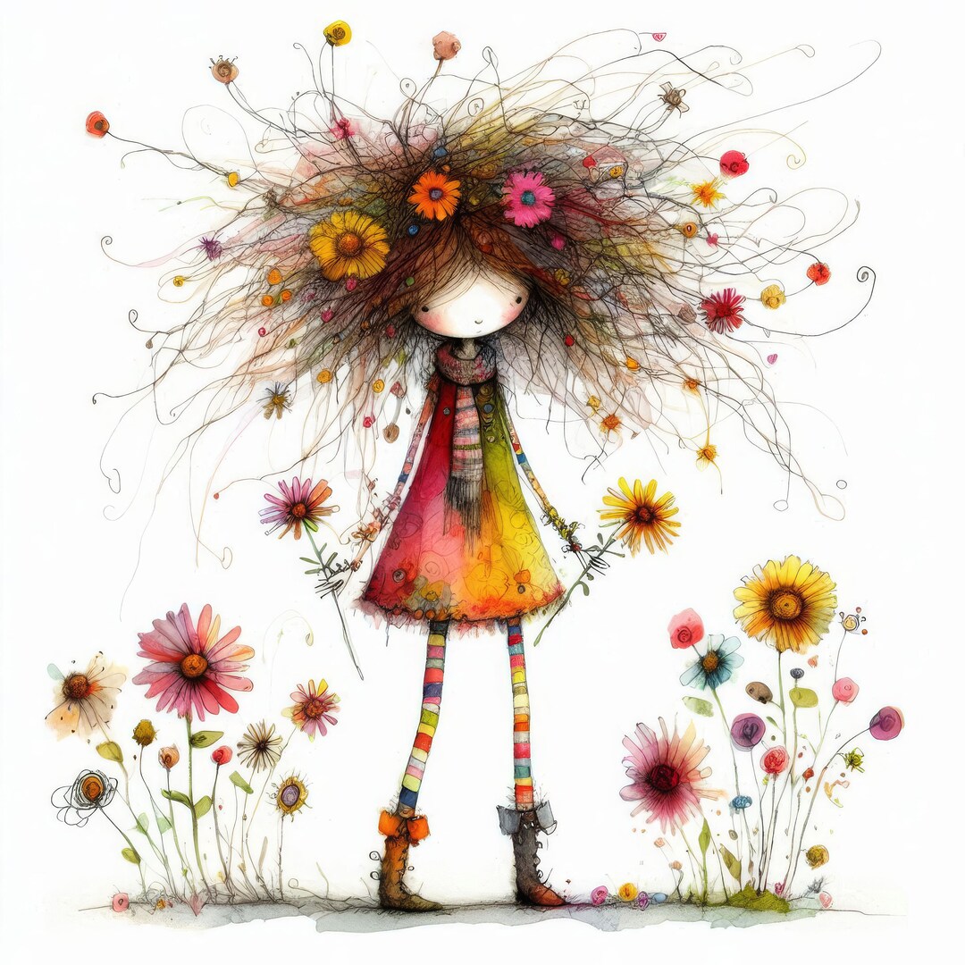 風変わりな花摘み：クリップアート、高解像度の水彩画JPG10枚