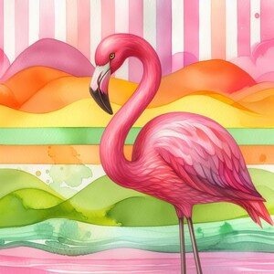 Miami Flamingo: Clip Art 10 High Res Watercolor JPGs for Junk Journaling, Scrapbooking, Card Making, Digital Art image 8