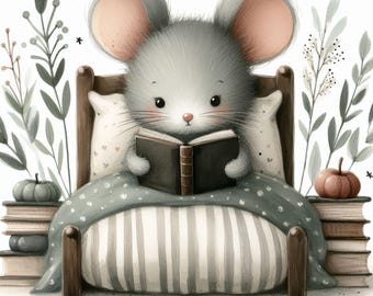 Bedtime Mouse: Clip Art, 10 High Res Watercolor JPGs, Junk Journaling, Scrapbooking, Crafts, Digital Art, Fantasy, Whimsical
