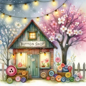 Button Shop 10 high-res aquarel jpg's ongewenste journaling, scrapbooking, kaarten maken, digitale downloadkit, fantasie, grillig