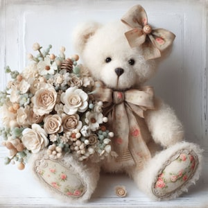 Clipart vintage blanc avec des ours en peluche, 10 fichiers JPG aquarelle haute résolution pour la journalisation indésirable, le scrapbooking, la fabrication de cartes, le kit de téléchargement numérique