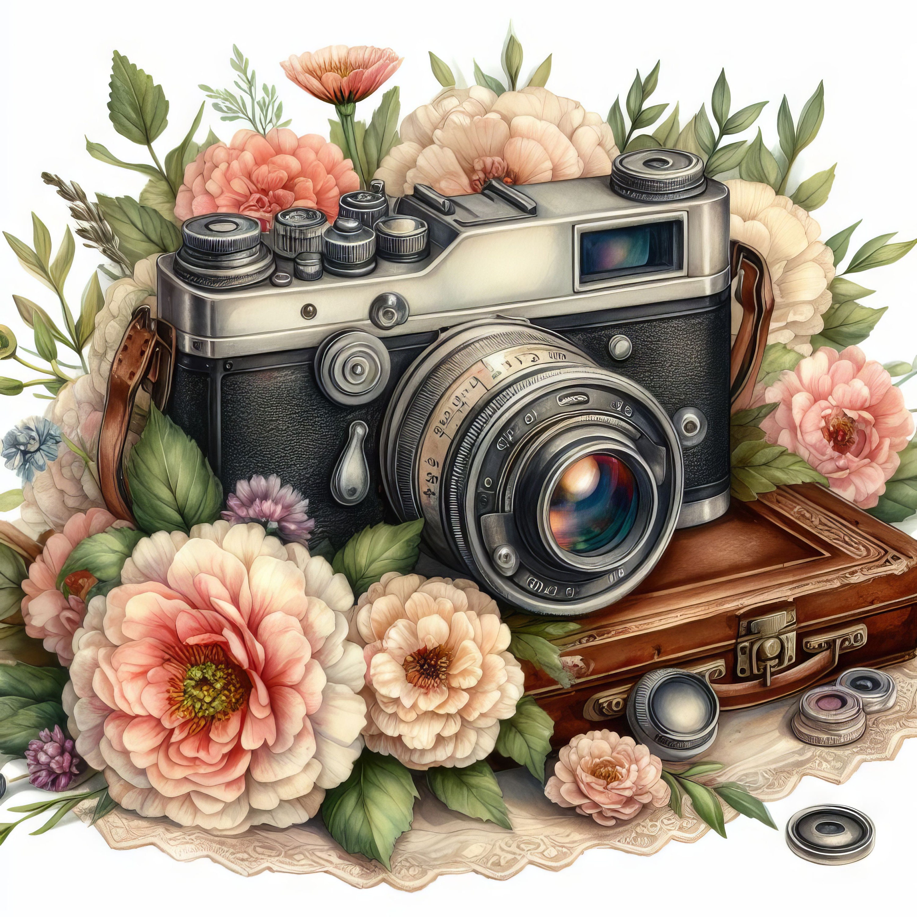 Vintage Camera: Clip Art, 10 High Res Watercolor Jpgs, Junk Journaling ...
