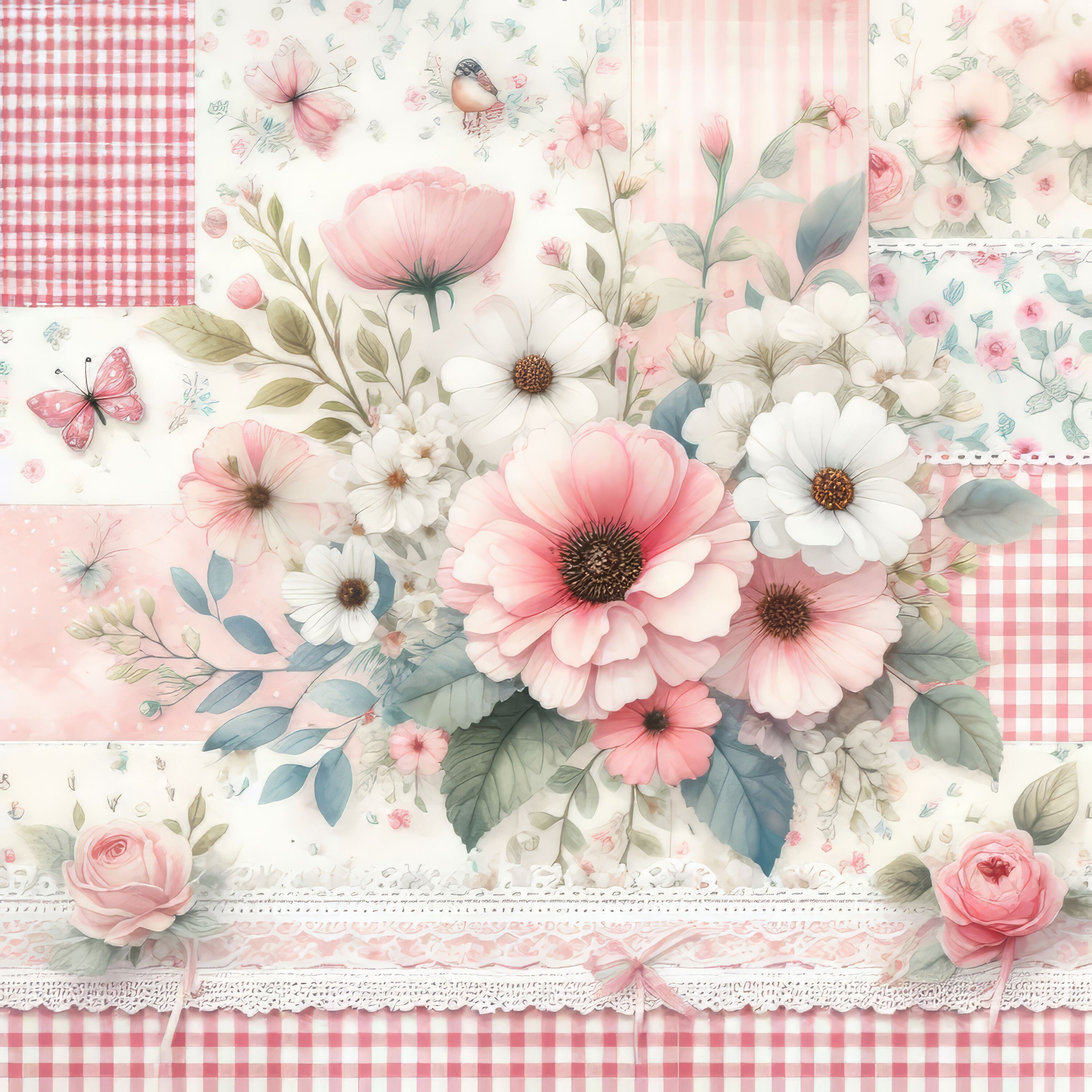 Pink Calico Paper Clip Art Bundle 10 High Res Watercolor Jpgs for Junk ...