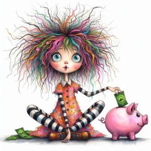 Quirky Piggy Bank Clip Art 10 JPG ad alta risoluzione in acquerello Junk Journaling, Scrapbooking, Creazione di biglietti, Download digitale, Fantasy, Stravagante