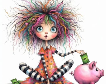 Quirky Piggy Bank Clip Art 10 High Res Watercolor JPGs Junk Journaling, Scrapbooking, Card Making, Digital Art, Fantasy, Whimsical