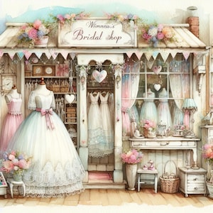 Boutique de mariage clipart 10 fichiers JPG aquarelle haute résolution, journal indésirable, scrapbooking, fabrication de cartes, téléchargement numérique camping-car, fantastique, fantaisiste