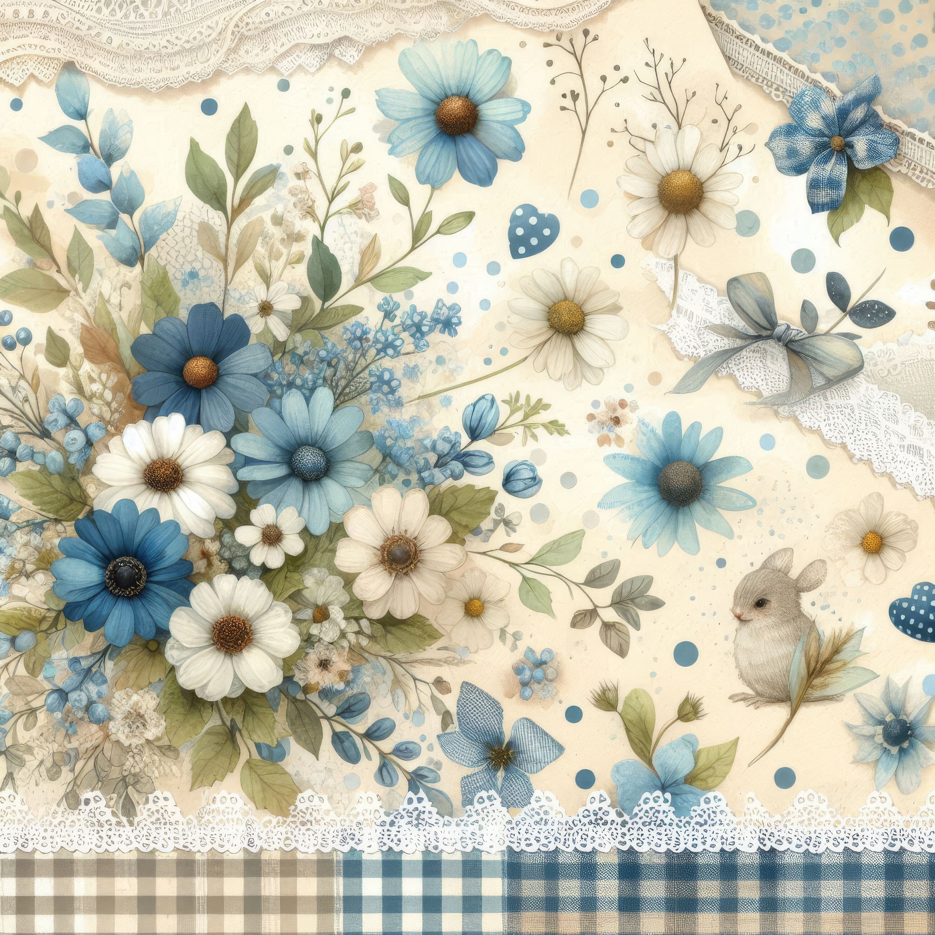 Blue Calico Paper Clip Art Bundle 10 High Res Watercolor Jpgs for Junk ...