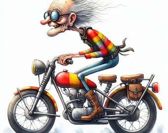 Clip art de motocicleta peculiar, 10 archivos JPG de acuarela de alta resolución para diarios basura, álbumes de recortes, creación de tarjetas, arte digital, fantasía y capricho.