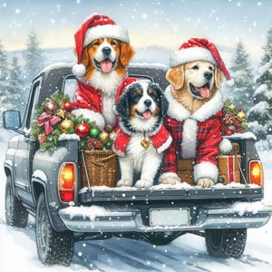 Clip Art de Cães de Natal 10 JPGs de aquarela de alta resolução para diário de lixo, scrapbooking, criação de cartões, download digital, fantasia, caprichoso