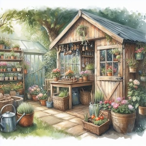 Rustic Garden Shed Clip Art 10 High Res Watercolor Jpgs for Junk