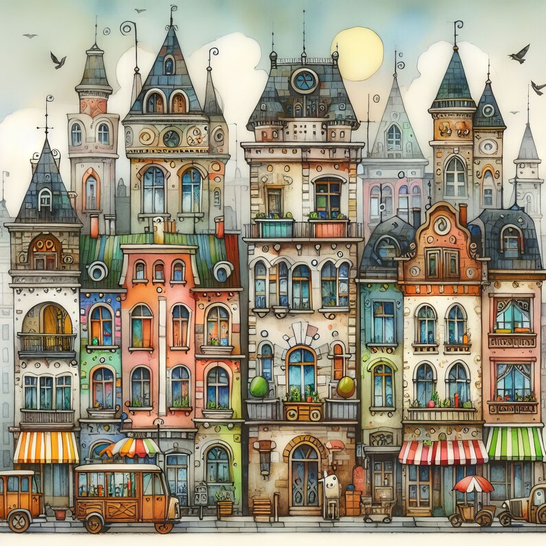 Whimsical Apartments Clip Art Bundle 10 High Res Watercolor Jpgs Junk ...
