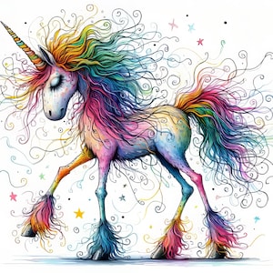Schrulliges Einhorn Clip Art Bundle 10 hochauflösende Aquarell JPGs für Junk Journaling, Scrapbooking, Kartenherstellung, Digital Download Kit