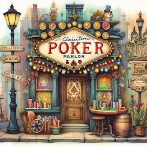 Poker Parlor 10 High Res Watercolor JPGs Junk Journaling, Scrapbooking, Card Making, Digital Download Kit, Fantasy, Whimsical