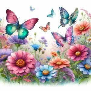 Schmetterling Garten Clip Art Bundle 10 hochauflösende Aquarell JPGs für Junk Journaling, Scrapbooking, Kartenherstellung, Digital Download Kit
