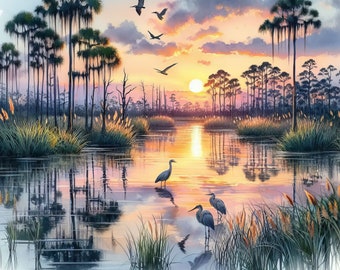 Everglades de Florida: Imágenes prediseñadas, 10 imágenes JPG de acuarela de alta resolución, Junk Journaling, Scrapbooking, Creación de tarjetas, Arte digital
