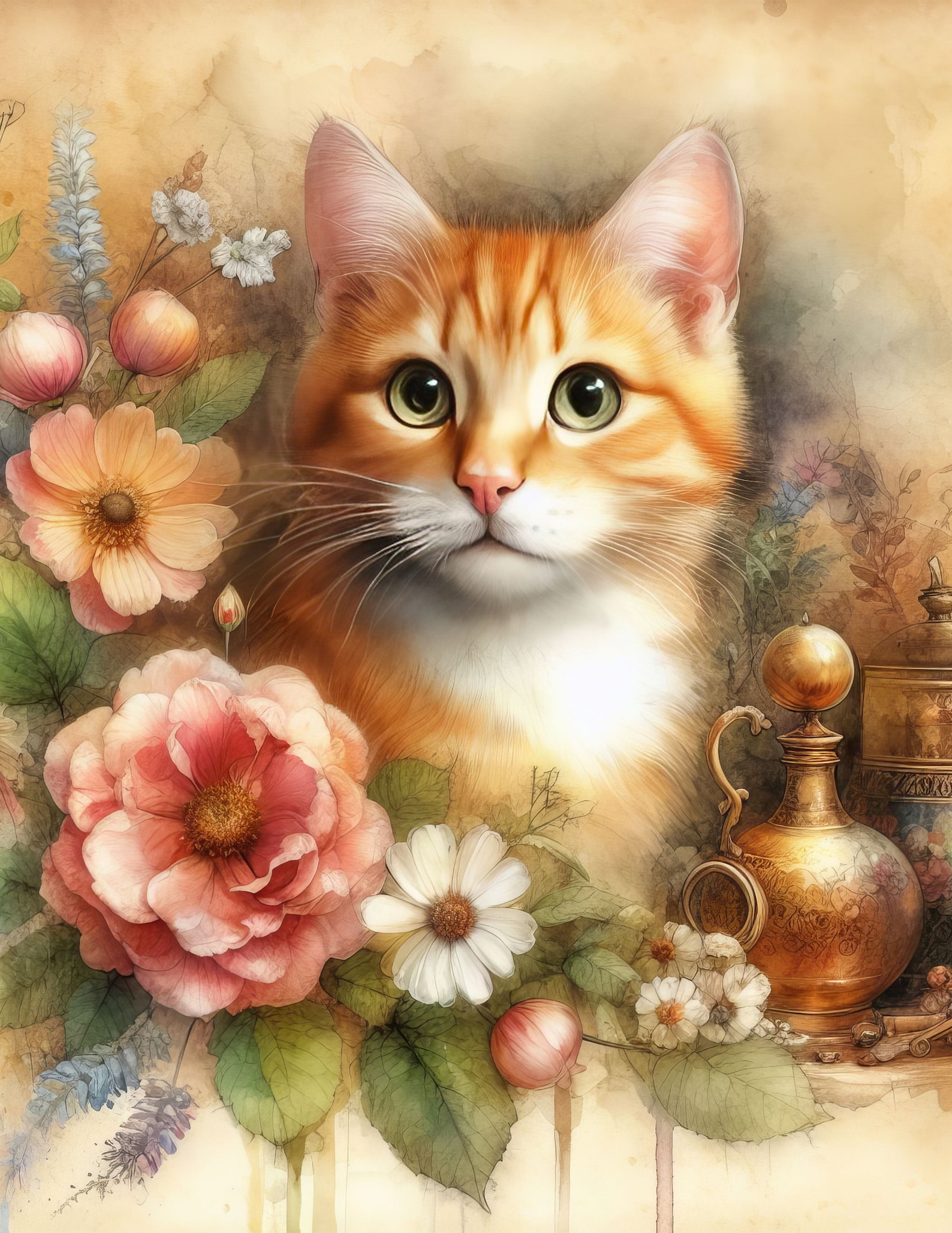 Orange Tabby Cat 10 High Res Watercolor Jpgs Junk Journaling orange-tabby-cat-10-high-res-watercolor-jpgs-junk-journaling