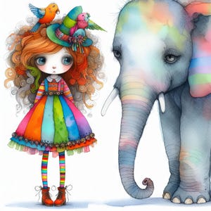 Éléphant original Clip Art 10 aquarelle haute résolution JPG, journal indésirable, scrapbooking, fabrication de cartes, kit de téléchargement numérique, fantastique, fantaisiste