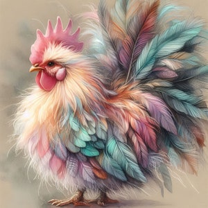 Paquete de 10 imágenes prediseñadas de pollos pastel en formato JPG de acuarela de alta resolución para diarios basura, álbumes de recortes y creación de tarjetas Descarga digital Fantasía caprichosa