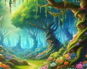 Bosque Mágico: 10 imágenes JPG de acuarela de alta resolución, ideales para diarios creativos, álbumes de recortes, manualidades y arte digital.