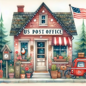 Grillige US Post Office-illustraties 10 high-res aquarel JPGs Junk Journaling Scrapbooking kaarten maken, digitale download fantasie, grillig