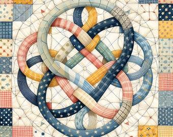 Knot Quilts Clip Art Bundle 10 högupplösta akvarell-JPG-bilder för skräpjournaling, klippbok, hantverk, digital konst, korttillverkning, nyckfullt