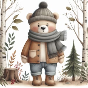 Bear in the Woods Clip Art 10 High Res Watercolor JPGs for Junk Journaling, Scrapbooking, Card Making, Digital Download Whimsical