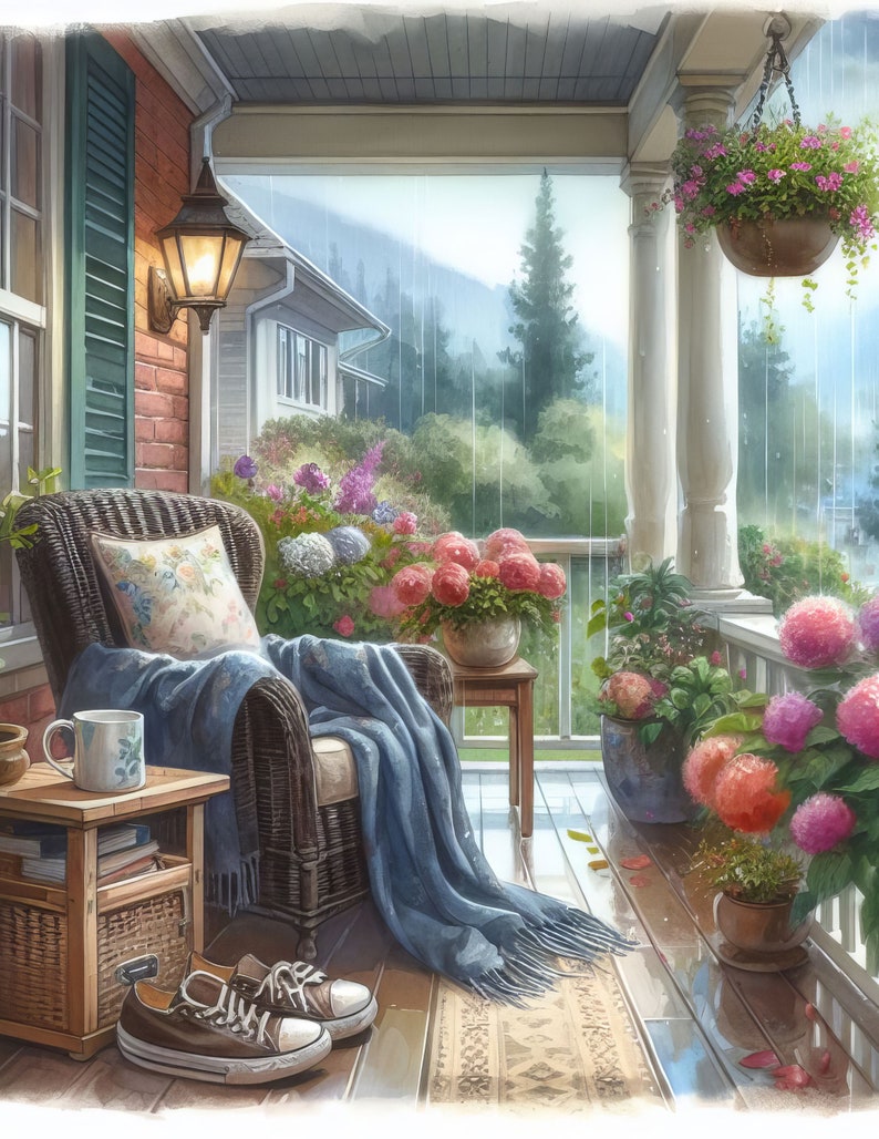 Front Porch on a Rainy Day: Clip Art, 10 High Res Watercolor Jpgs, Junk ...