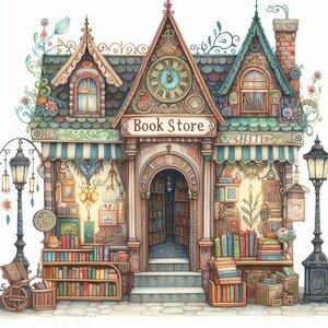 Whimsical Book Store Clip Art 10 High Res Watercolor Jpgs Junk ...
