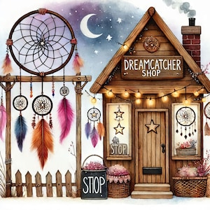 Dreamcatcher Shop 10 hochauflösende JPGs in Aquarellfarben, Junk Journaling, Scrapbooking, Kartenherstellung, Digital Download Kit, Fantasy, Skurril