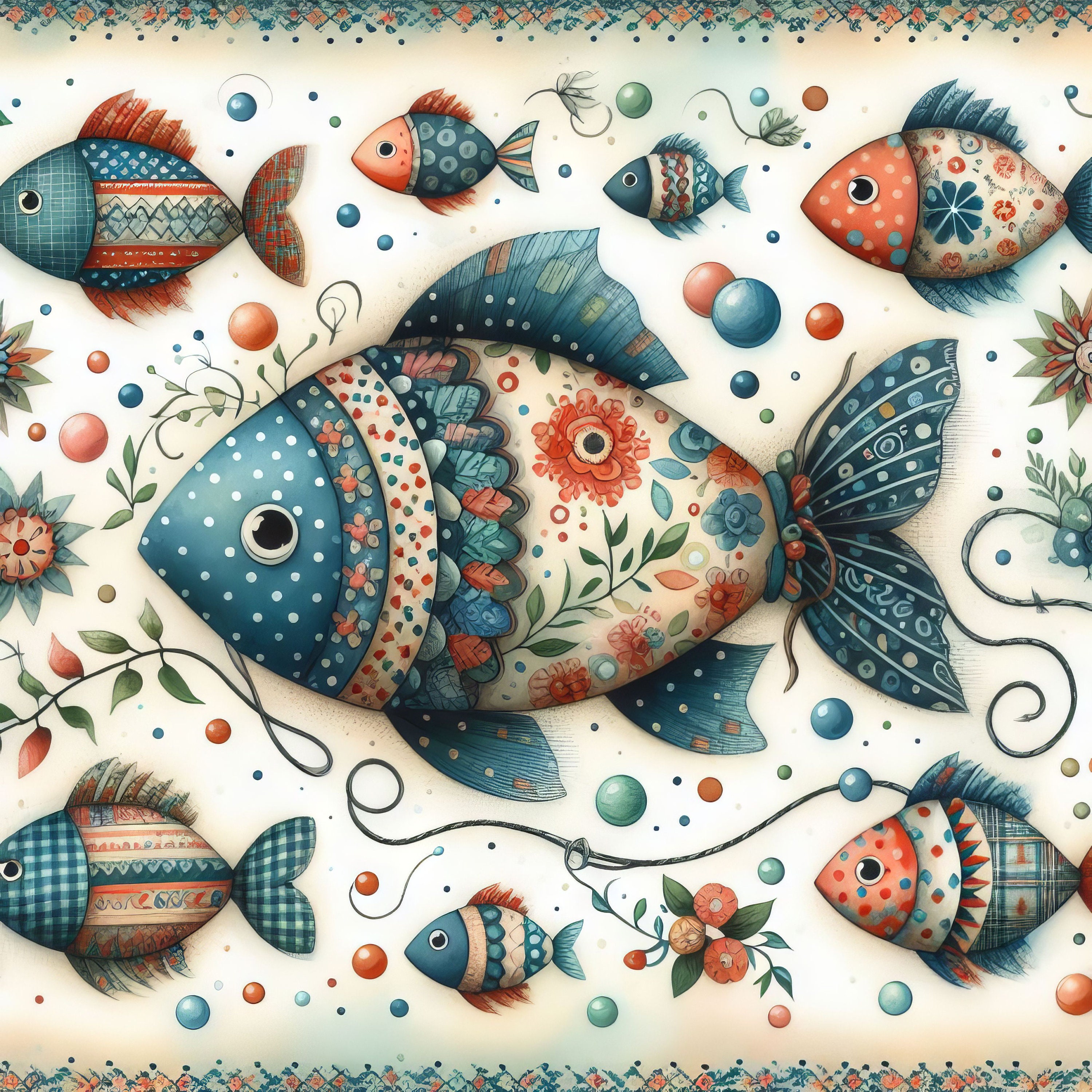 Calico Fish: Clip Art, 10 High Res Watercolor Jpgs, Junk Journaling ...