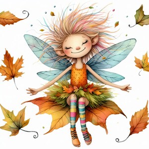 Clip art original fée d'automne 10 JPG aquarelles haute résolution, journal indésirable, scrapbooking, fabrication de cartes, kit de téléchargement numérique, fantastique, fantaisiste