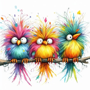 Oiseaux originaux sur une branche 10 fichiers JPG aquarelle haute résolution Journalisation indésirable, scrapbooking, fabrication de cartes, téléchargement numérique, oiseau original, fantaisiste