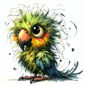 Frazzled Parrot Clip Art 10 JPG de acuarela de alta resolución para diario basura, scrapbooking, fabricación de tarjetas, kit de descarga digital