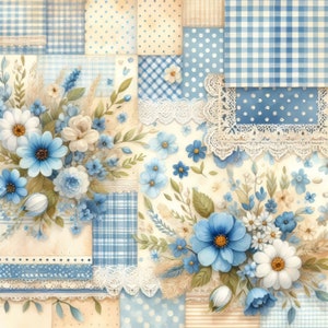 Blue Calico Paper Clip Art Bundle 10 High Res Watercolor Jpgs for Junk ...