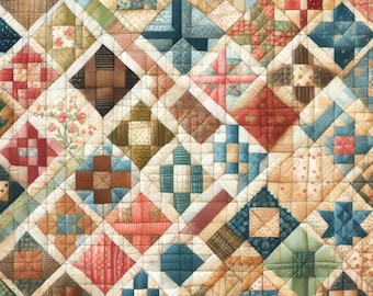 Patchwork Quilt Clip Art Bundle 10 High Res Watercolor JPGs for Junk Journaling, Scrapbook, Crafts, Digital Art, Card Making, Vintage
