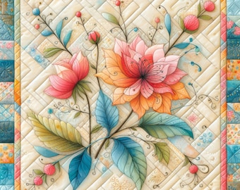 Flower Quilt #2 Clip Art Bundle 10 High Res Watercolor JPGs for Junk Journaling, Scrapbook, Crafts, Digital Art, Card Making