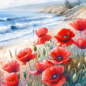 Sand Dune Poppies Clip Art Bundle 10 JPGs em aquarela de alta resolução para registro em diário de lixo, álbum de recortes, artesanato, download digital